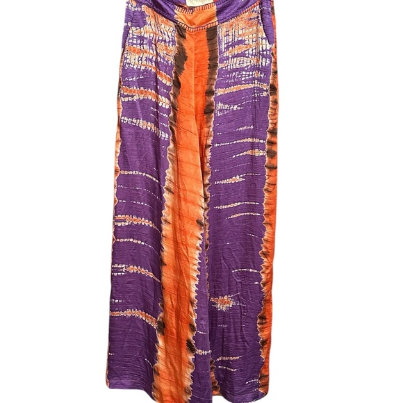 CAROLINA K High Waisted Plazzo Pants Tie Dye Purple & Orange Size S - Picture 2 of 10